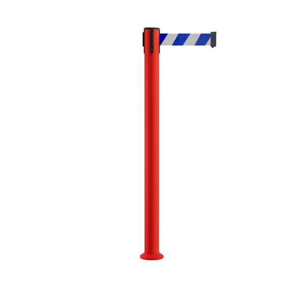 Montour Line Stanchion Belt Barrier Fixed Base Red Post 9ft.Blue/White Belt MSX630F-RD-BWD-90